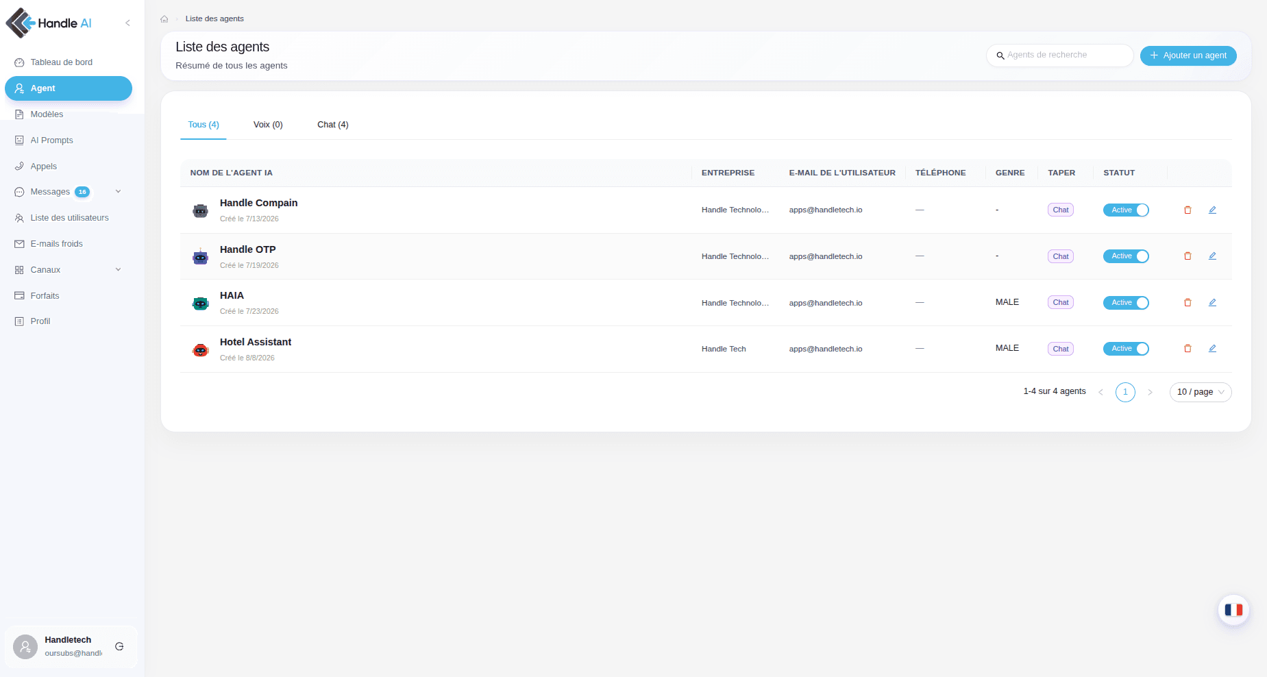 HandleAI : agents IA pour appels et messageries - Liste des agents IA par entreprise